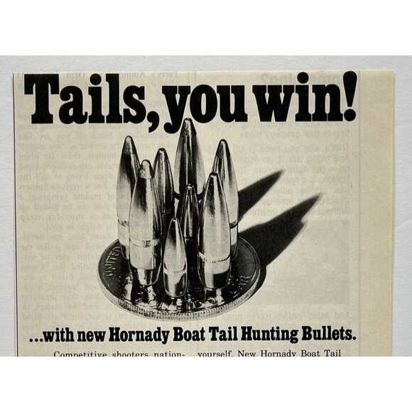 Hornady Boat Tail Print Ad Vintage 1980 Hunting Bullets Tails You Win - Picture 4 of 6